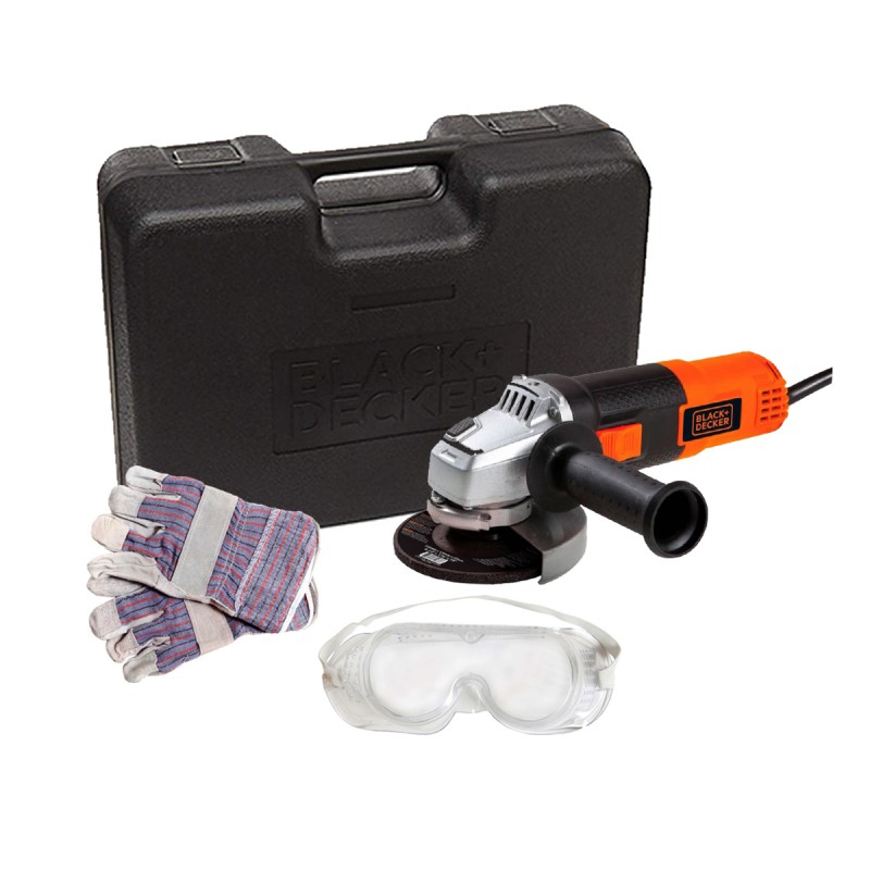 Esmeril Angular 4 1/2" G720K 820 W 11000 Rpm + Guantes + Lentes + Maletín Plástico Black + Decker