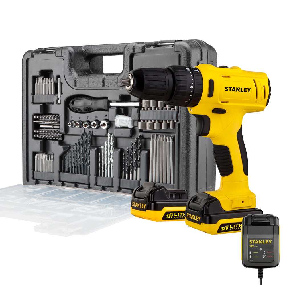 Taladro percutor atornillador inalámbrico de 10mm Stanley SCH121S2KA 12V + accesorios 220V